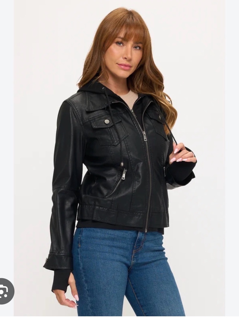 Coalition LA women Vegan Hooded Moto Jacket Black Small Like New